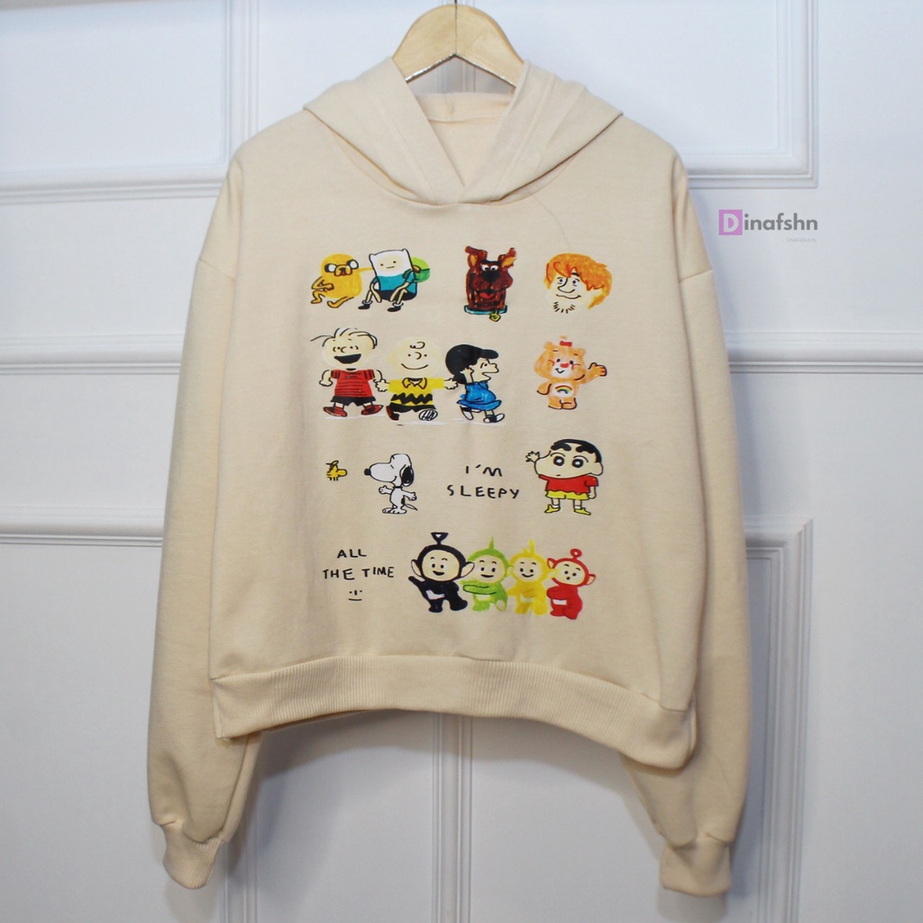 ALL THE TIME SLEEPY SWEATER HOODIE OVESIZE SEMI CROPE WANITA
