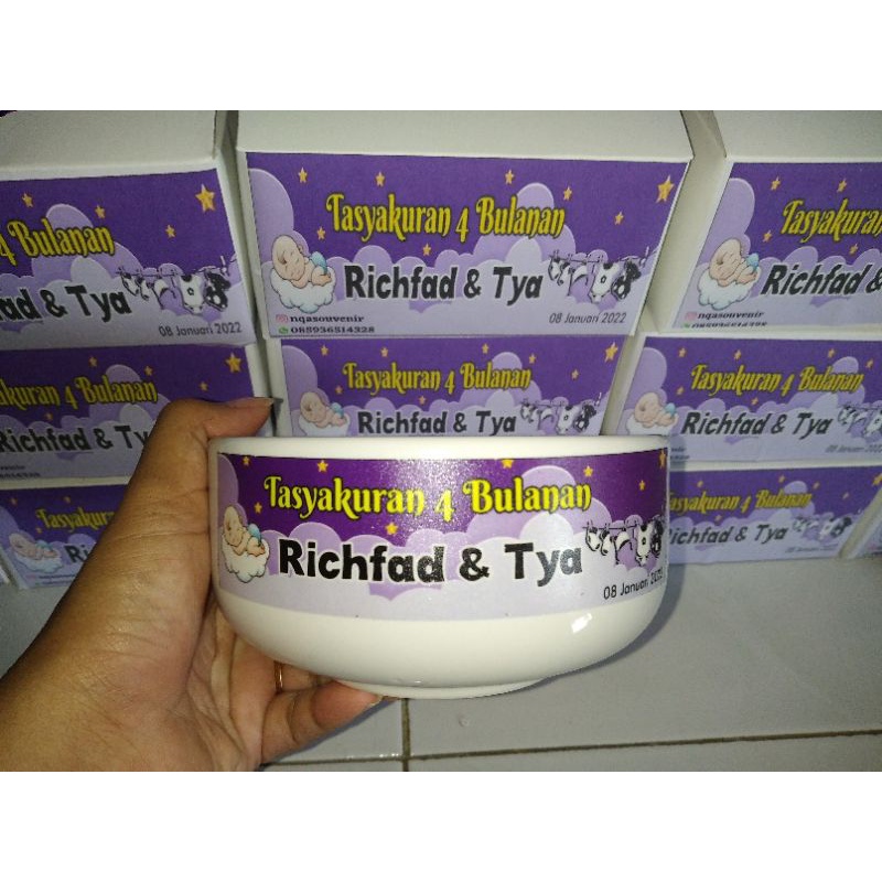 SOUVENIR WEDDING/BABY BORN/NIKAHAN/KHITAN/HAJATAN MANGKOK TWO TONE FULL COLOUR KEMAS PAPERBOX STIKER