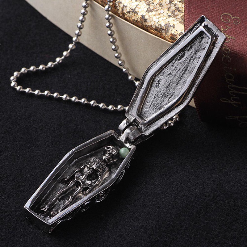 Gothic Salib Titanium Steel Kalung Peti Mati Wanita Pria Kalung Tengkorak