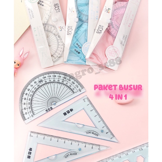 

penggaris busur persegi segitiga panjang set 4in1 anti patah