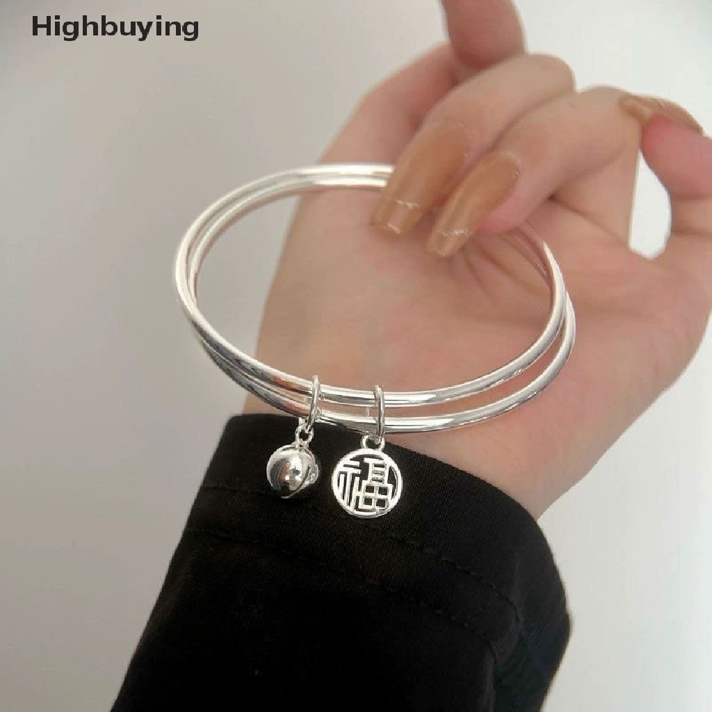 Hbid Fashion Good Luck Double Layer Fu Bell Gelang Warna Perak Tren Elegan Liontin Gelang Untuk Wanita Pembukaan Yang Dapat Disesuaikan Bangle Pesona Perhiasan Glory