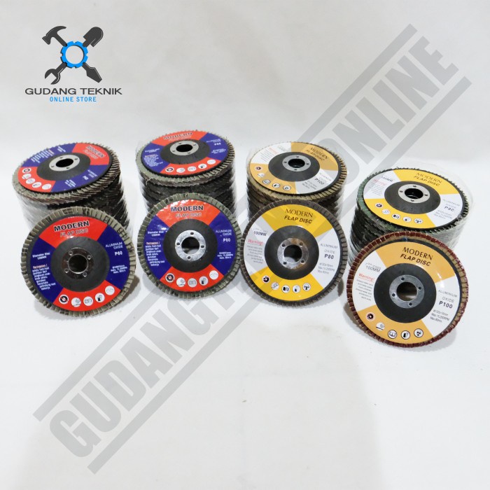 Flap Disc SATUAN 4 Inch P60 P80 P100 MODERN / Amplas Susun Gerinda Amplas Besi Finishing 1Pcs 4&quot; P60 P80 P100 MODERN