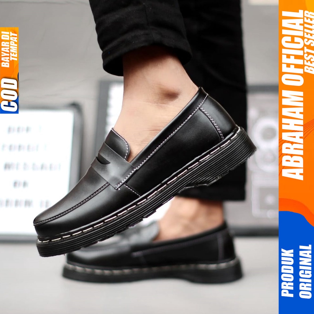 ABRAHAM Sepatu Formal Pantofel Kerja Docmart Hitam Pria