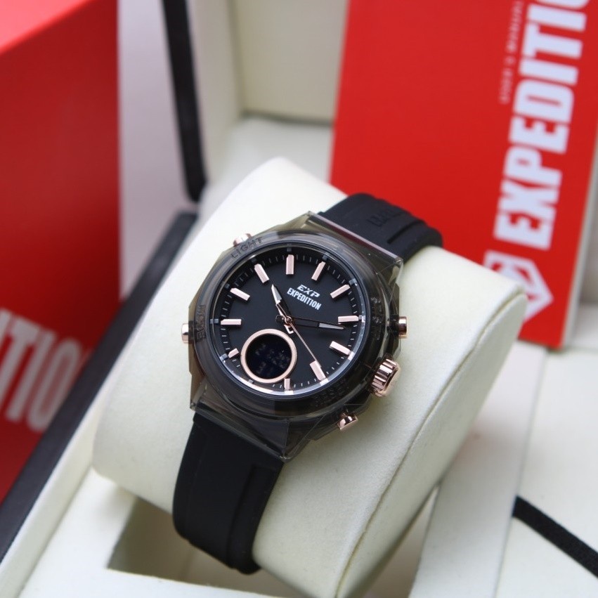 JAM TANGAN WANITA EXPEDITION E 6831 DUAL TIME RUBBER ORIGINAL GARANSI RESMI 1 TAHUN