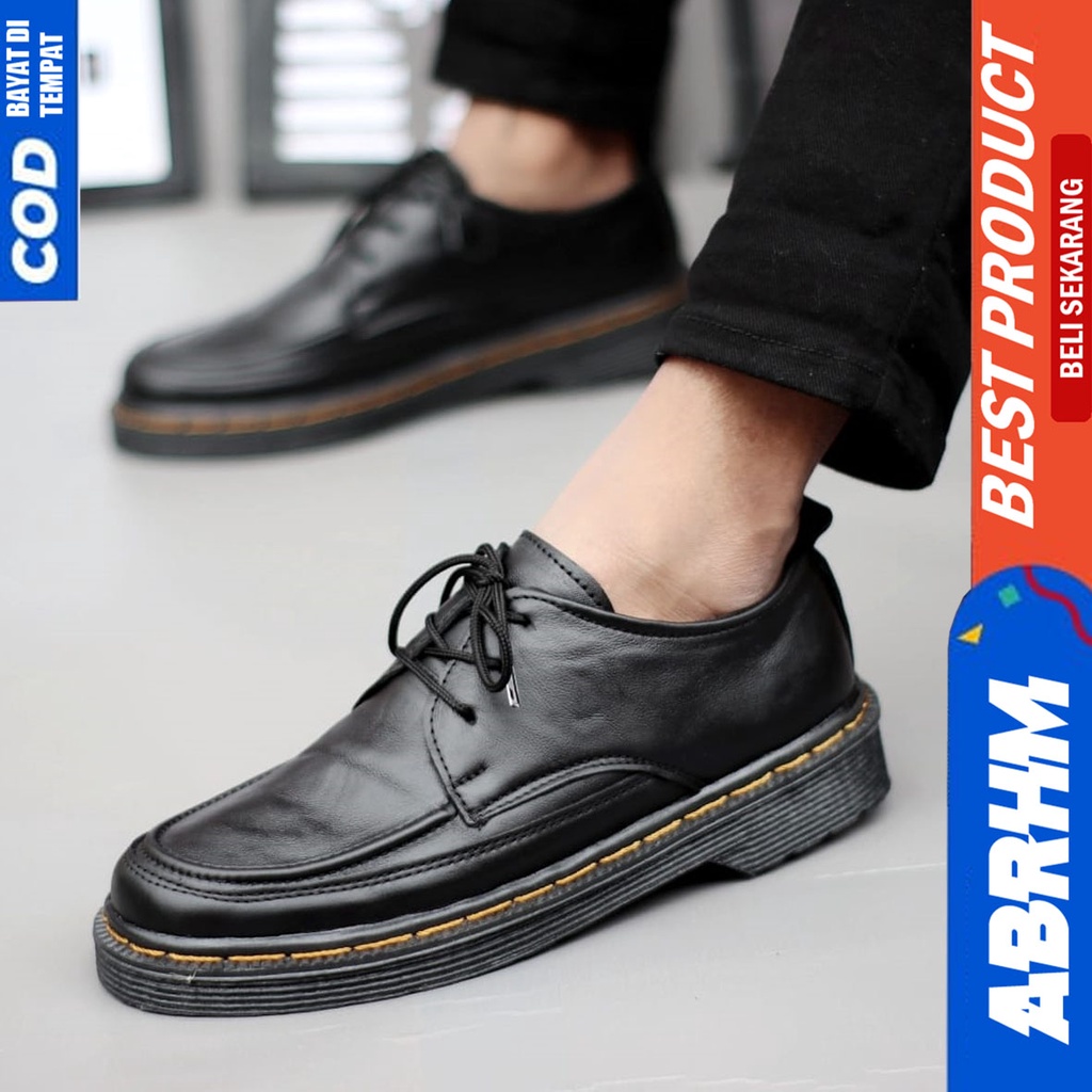 Sepatu Pantofel Kerja Formal Pria Kulit Asli Docmart Low Boots Hitam Abraham Lester