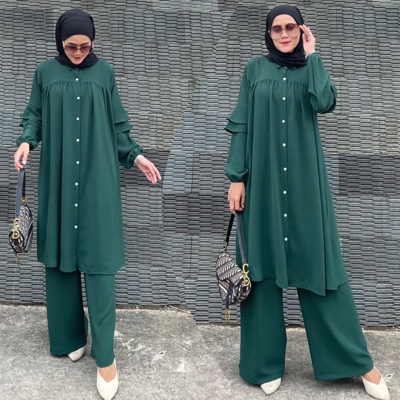 SET THALITA CRINKEL AIRFLOW PREMIUM/ONE SET LONG TUNIK POLOS JUMBO/SETELAN TUNIK WANITA TERBARU