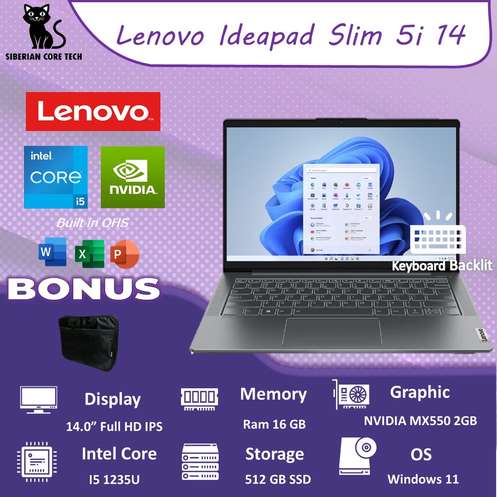 LENOVO IDEAPAD SLIM 5 14 MX550 2GB/ I5 1235U 16GB 512SSD W11+OHS 14.0FHD IPS BLIT 2Y PREM+2ADP GRY -5RID