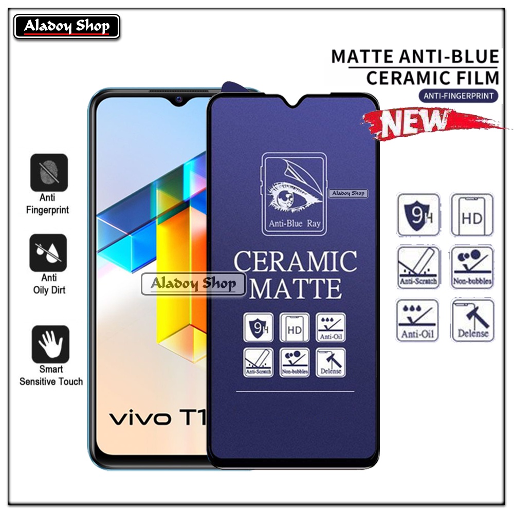 PAKET 3IN1 Anti Gores Blue Matte Anti Glare Vivo T1 5G + Tempered Glass Camera dan Skin Carbon