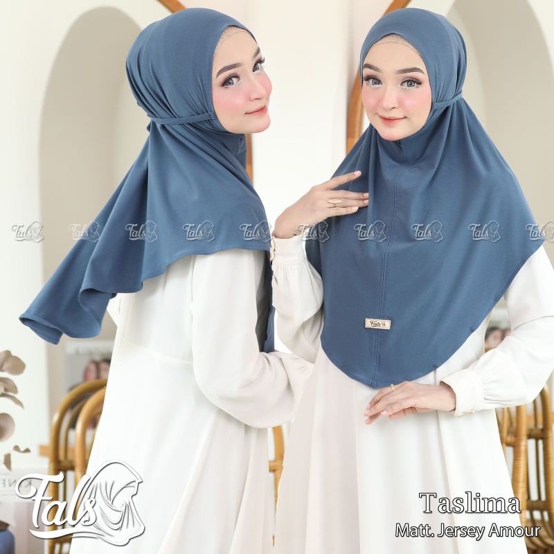 (Ori Fals) TASLIMA •jilbab instan jersey amour•bergo tali polos