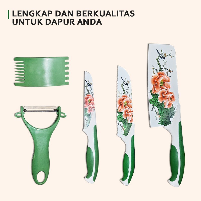 [BISA COD] PROMO Pisau Set Isi 5 Pcs Motif Bunga Mawar Motif Cantik Menarik Murah Pisau Dapur Pisau Masak Pisau Buah Pisau Daging Parutan Peeler Berkualitas