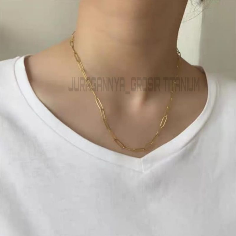 KALUNG TITANIUM PAPERCLIP TIPIS MEWAH ANTI KARAT&amp;ANTI LUNTUR