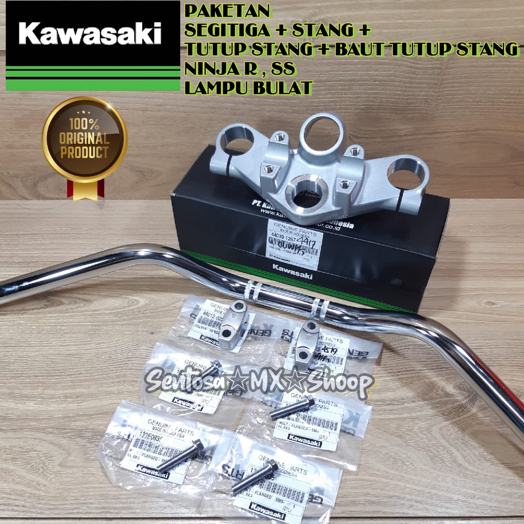 ( KAWASAKI ORIGINAL ) PAKETAN STANG + SEGITIGA ATAS NINJA R , SS LAMPU BULAT FULL SET ORIGINAL KGP