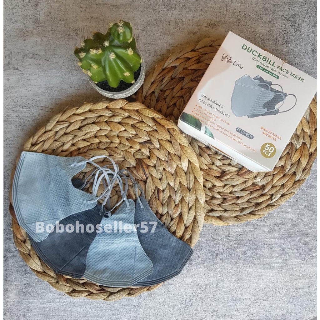 Original MASKER DEWASA DUCKBILL ABU FACEMASK Y&B CARE YNB CARE GREY SENSI ORIGINAL GARIS 1BOX ISI 50