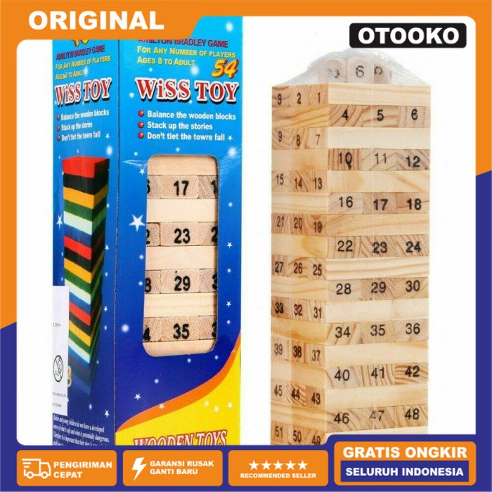 Mainan Balok Kayu Dadu Wiss Toy Jenga Tower Angka Black Uno Stacko 54