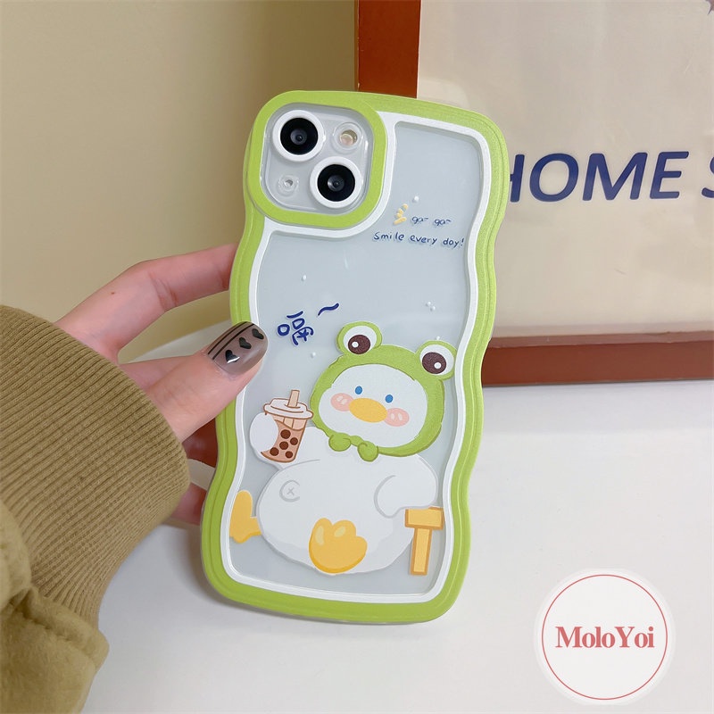 IPHONE Casing Ponsel Kompatibel Untuk Iphone11 12 13 14 Pro Max 6Plus 8Plus X XR XS Max 14 7 8 6s 6 Plus SE 2020 Wavy Edge Lucu Kartun Bebek Susu Teh Lembut Tpu Penutup Belakang