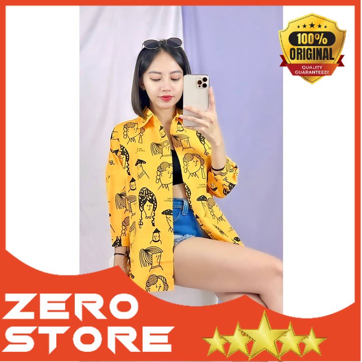 ZeroSt0re - KEMEJA ATASAN WANITA BERMOTIF, KEMEJA WANITA ATASAN RETRO, KEMEJA JADUL, KEMEJA WANITA T