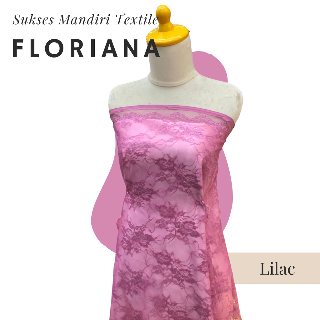 [FLORIANA] Brokat Tulle (Tile) Metallic Bunga Couple Lilac | Lebar: 110 cm (Harga 1/2m = 50cm) BAHAN