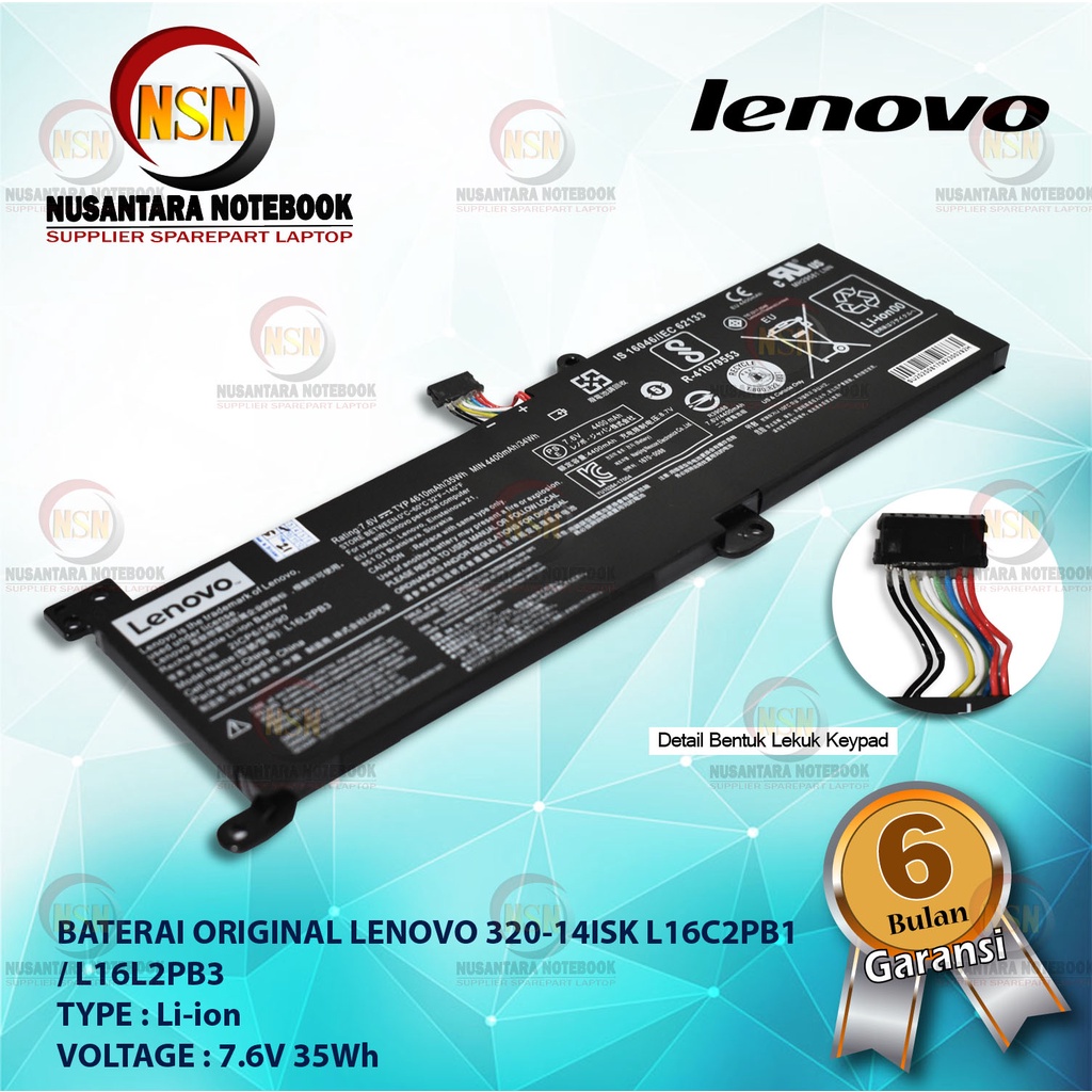 Baterai Laptop Original Lenovo 320-14ISK L16C2PB1 8.7V 4510MAH