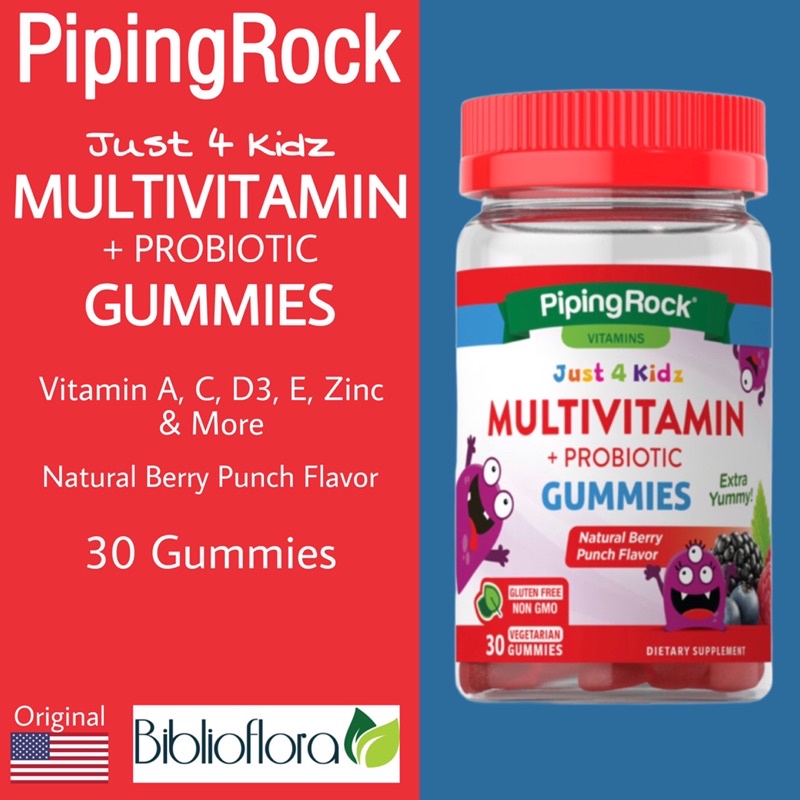 Piping Rock Multivitamin Plus Probiotics Kids 30 Gummies Children Anak