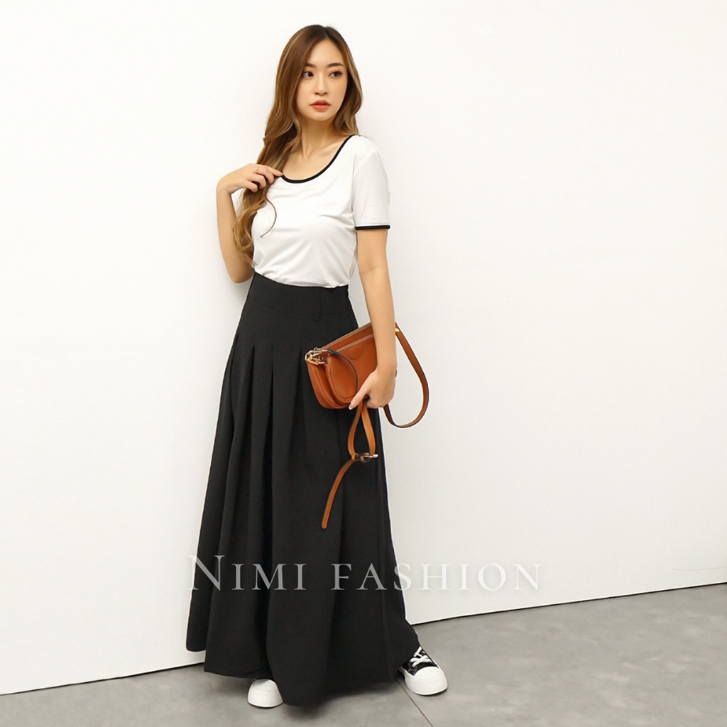 NIMI - Sara Skirt Rok Panjang Wanita Rok Hitam Panjang Wanita Pleats