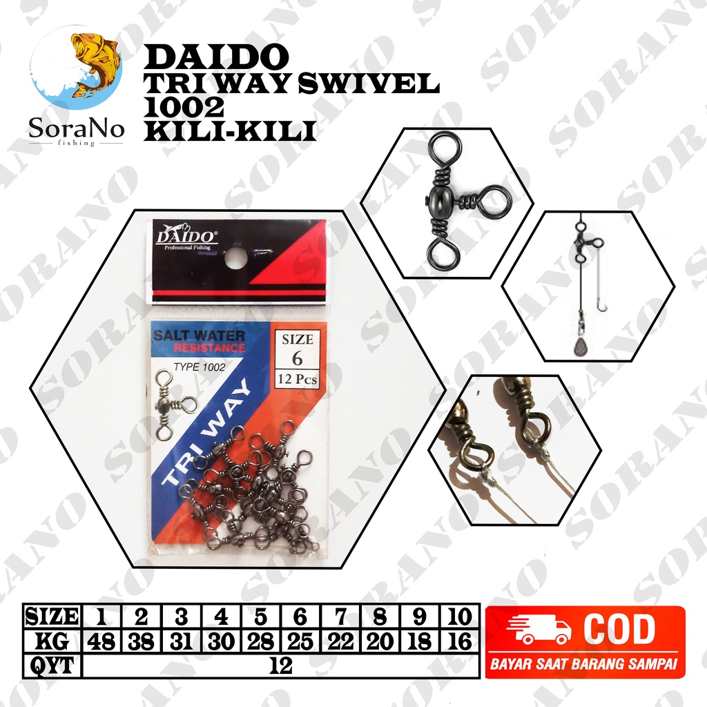 TRI WAY SWIVEL PANCING DAIDO UKURAN  1  2  3  4  5  6  7  8  9  10 | KILI KILI | 3 WAY SWIVEL | THRE