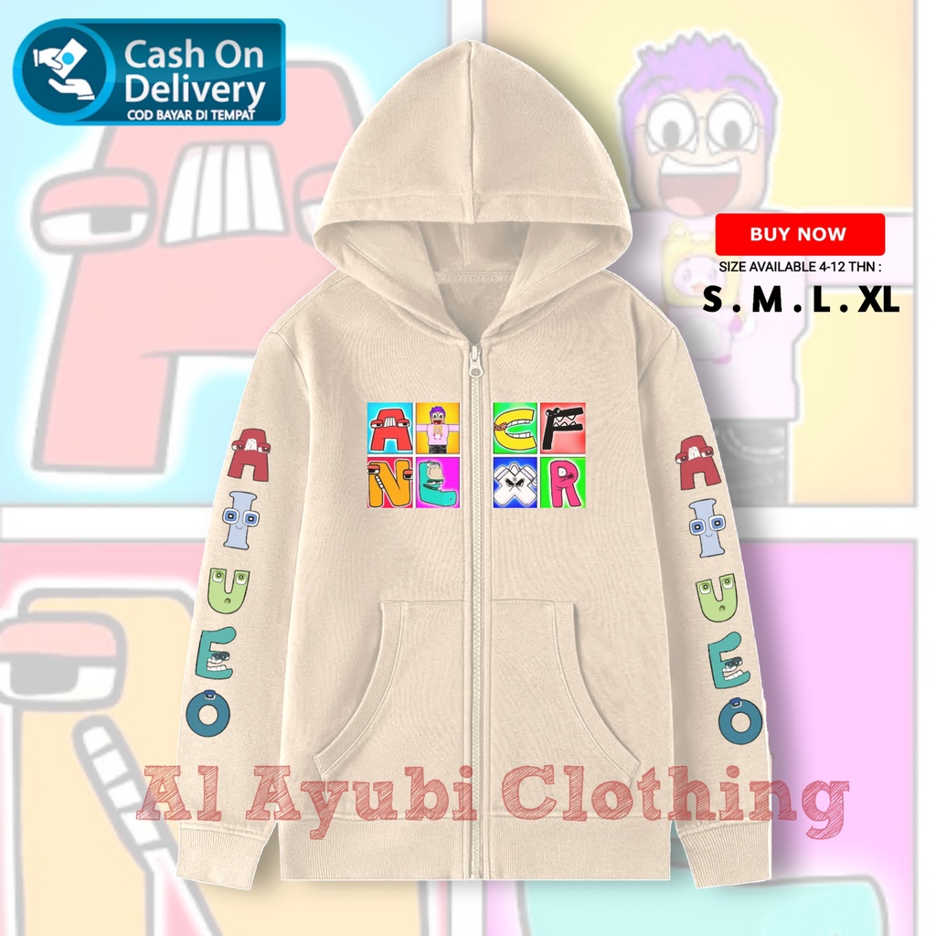 Jaket Zipper Anak Alphabet Lore AIUEO / Hoodie Anak Alphabet Lore AIUEO