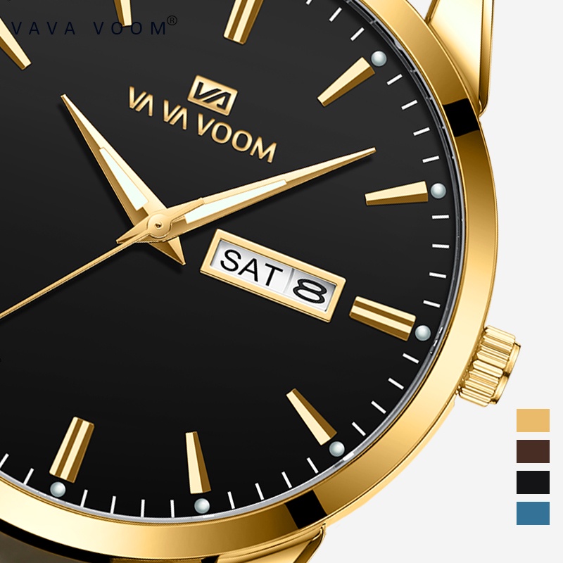 VAVAVOOM Jam Tangan Pria Original Anti Air Tahan Kulit Analog Men Watch Hitam Putih Biru Cod-2