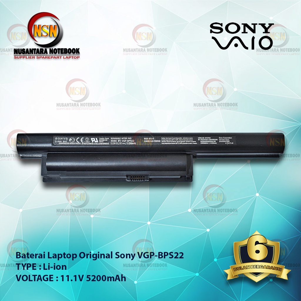 Baterai Laptop sony VGP-BPS22 Black Original 11.1V 5200mAh