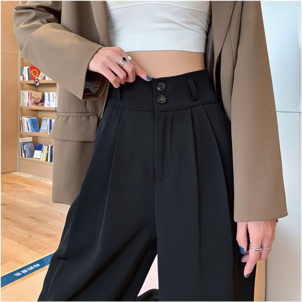 Celana Setelan Korea Wanita Highwaist Loose Celana Panjang Wanita Premium