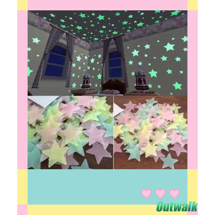 ღ 80Pcs Plastik Neon Luminous Stiker Dinding 3D Bintang Menyala Dalam Gelap Stiker Bintang Gelap Stiker untuk anak-anak Bayi Kamar Warna-warni Neon Rumah Kamar Dekorasi Stiker