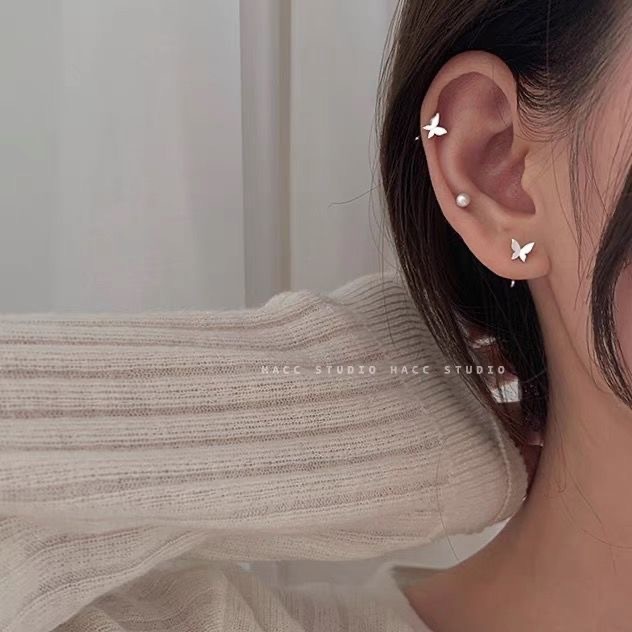 Anting Perak Tipe C Korea Untuk Wanita Sederhana Kupu-Kupu Ear Hook Fashion Earring Aksesoris Perhiasan