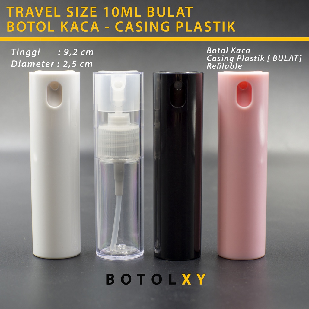 Travel Size Spray 10ml Botol Parfum Kaca Casing Plastik BULAT Refill