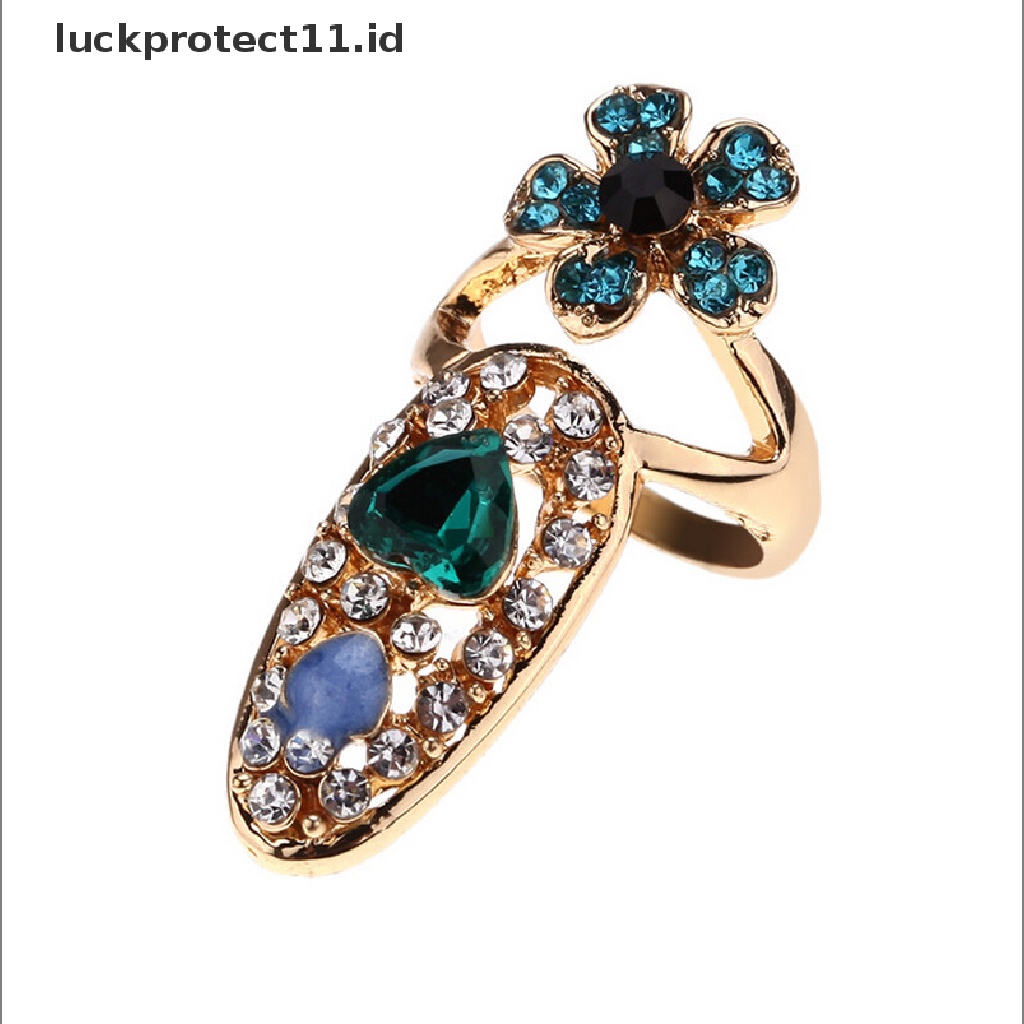 /Fashion Hot// Fashion// Wanita Elegan Ikatan Simpul Cincin Kuku Pesona Mahkota Bunga Kristal Jari Kuku Rings.