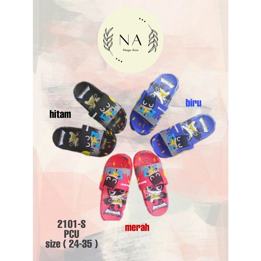 Sandal selop anak laki-laki motif batman bahan pcu 2101-S (24-35) Sandal anak terlaris