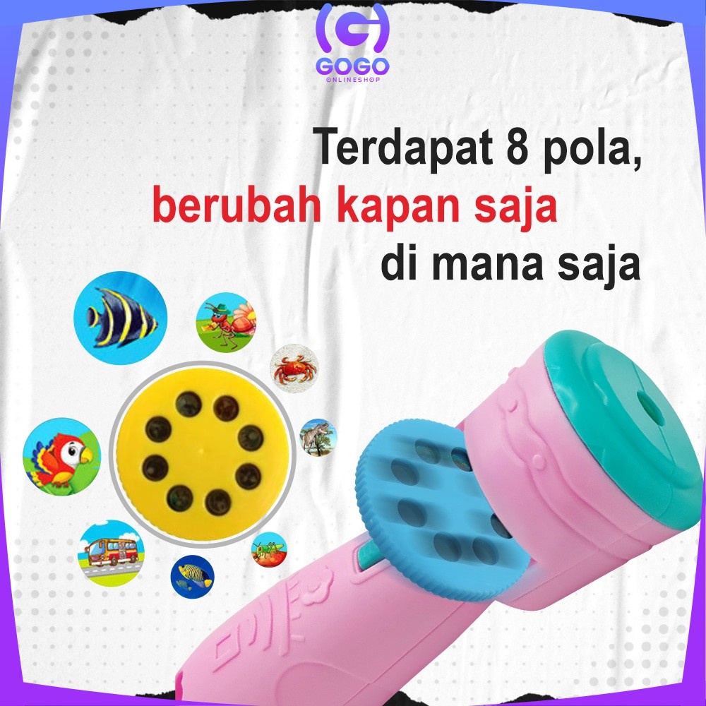 GOGO-M300 M301 Mainan Senter Proyektor Kartu Gambar / Mini Senter Lampu Malam Gambar Kartun Maenan Edukasi Anak