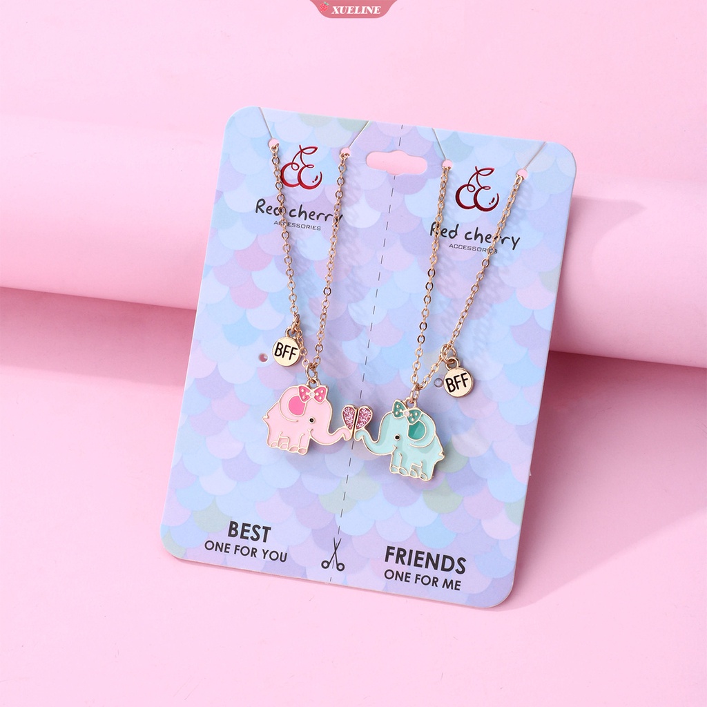 2pcs/set Kartun Ikatan Simpul Hati Gajah Sahabat Kalung Liontin Rantai BFF Persahabatan Perhiasan Hadiah Untuk Anak-Anak [ZXL]