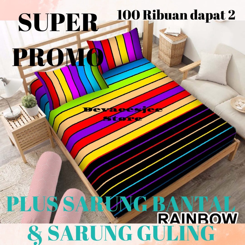 SEPREI RAINBOW MOTIF UKURAN 180X200 &amp; 160X200 BAHAN ADEM, LEMBUT, &amp; ANTI LUNTUR