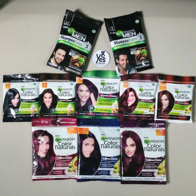 Garnier Color Naturals Pewarna Rambut Cat Semir ShampooColor Men Girl Coklat Hitam Plum Red Burgundy