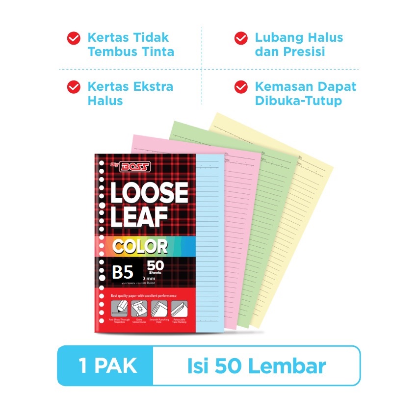 

Big Boss Kertas Binder Loose Leaf B5 50 Lembar Rainbow Kertas Binder