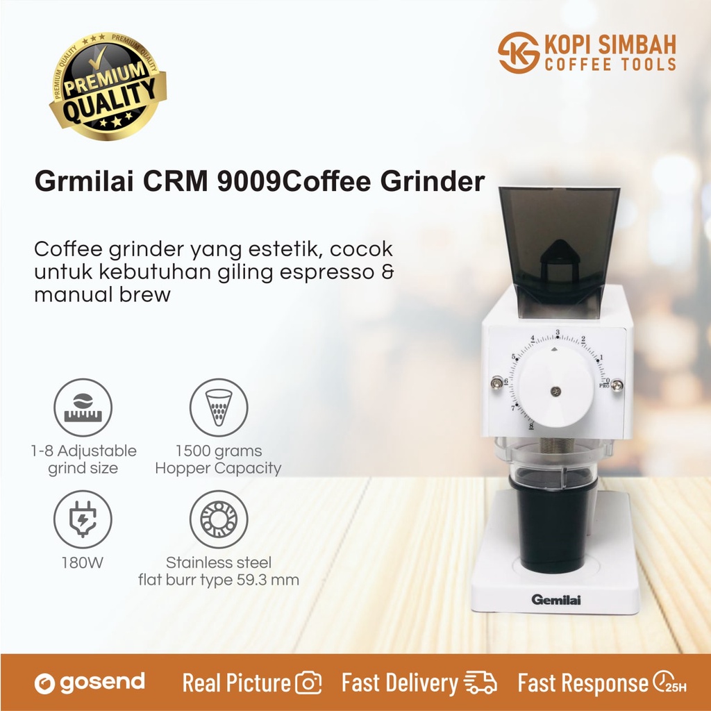 Electric Coffee Grinder GEMILAI CRM 9009 Mesin Alat Penggiling Biji Bubuk Kopi Espresso Elektrik
