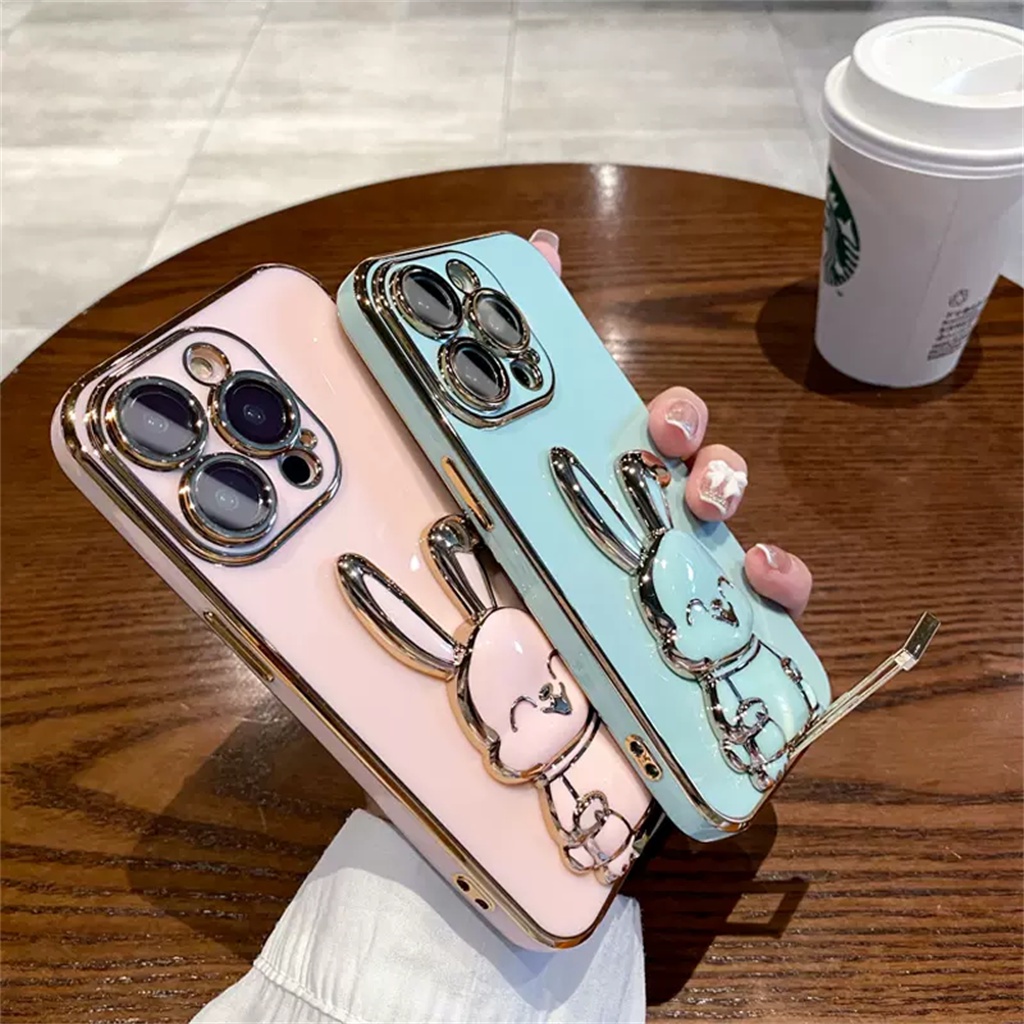 IPHONE Casing Lensa Perlindungan Kamera Mewah case Lensa Iphone14 Pro Max14Plus13 12 11 Pro Max case Kreatif Kartun Kelinci Berdiri Tertutup Penuh Perlindungan shockproof TPU soft case