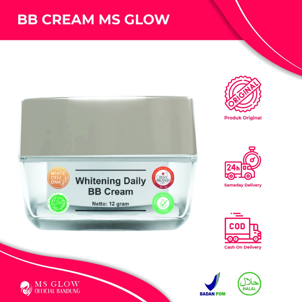 MS Glow Original BB Cream Daily Whitening/Acne SPF 30 PA++ Krim Siang Termurah Kualitas Premium