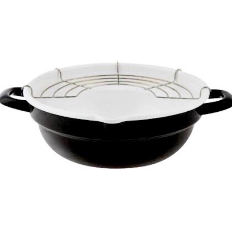 TSUKI Deep Frying Pan Japan 24cm Enamel Tempura Nabe Black EN01