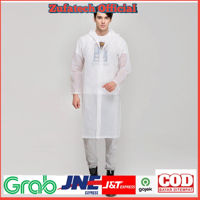 Jas Hujan Portable Raincoat Poncho with Hood - 369 - White