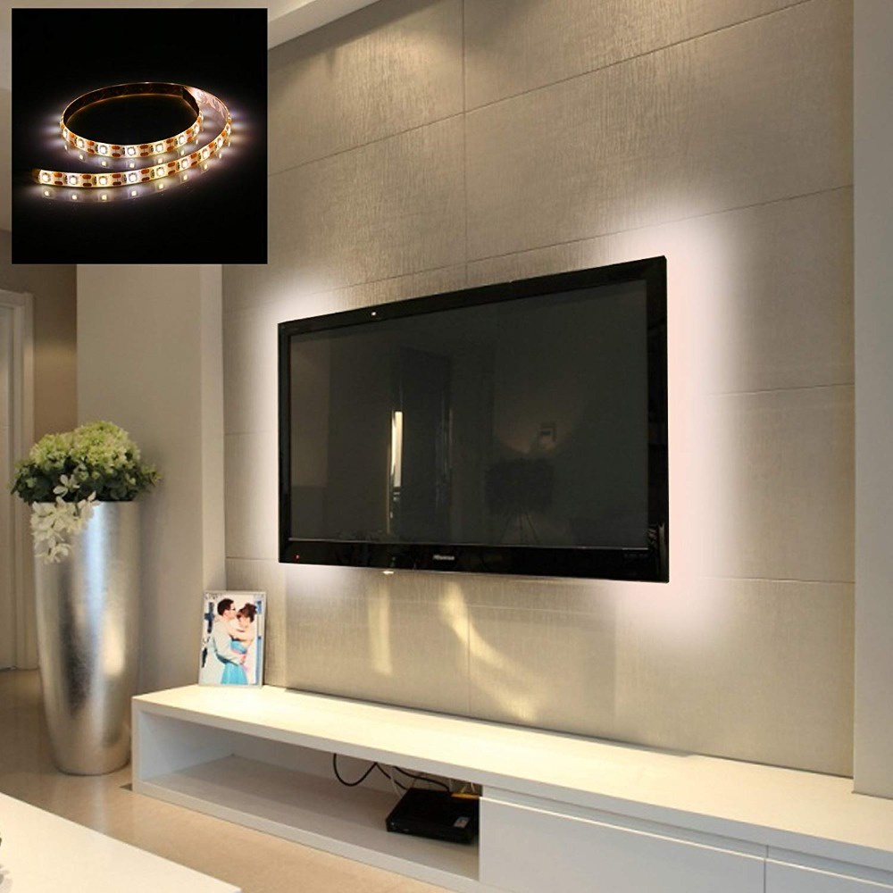Cars TV Decor Lighting Self-Adhesive Pita Lampu 1M 60Leds Strip Light Cuttable Backlight Strips Bertenaga Baterai Sabuk Lampu Untuk Kamar Tidur Dapur Tangga Jembatan Kaki Lengkungan