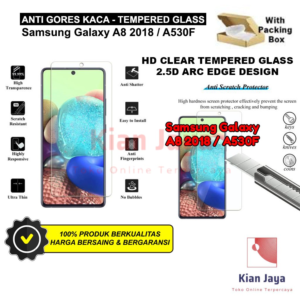 Anti Gores Kaca Hp Samsung Galaxy A8 2018 / A530F Tempered Glass Premium Bening Transparan Clear TG Temper Glas