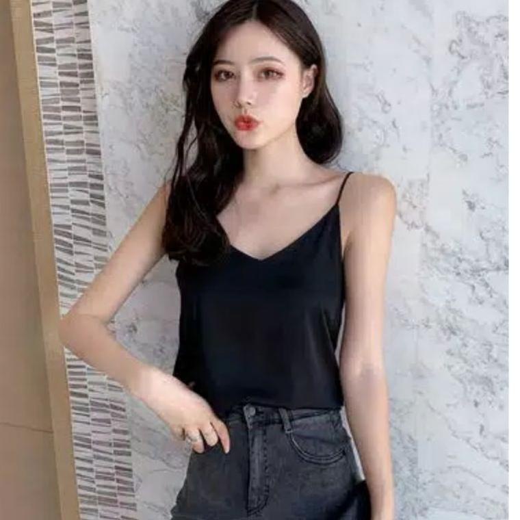 AYO BELIScotteshop-Atika Tanktop Satin Korean Top V neck 071