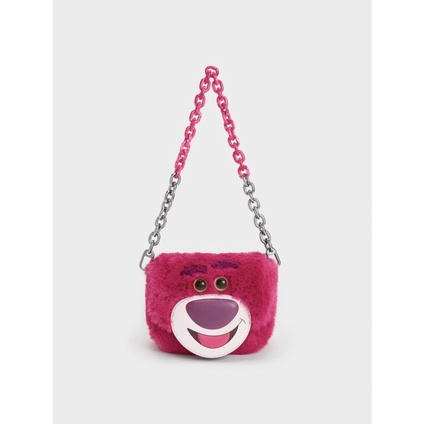 CHARLES&KEITH Lotso Chain Handle Furry Bag - Fuchsia