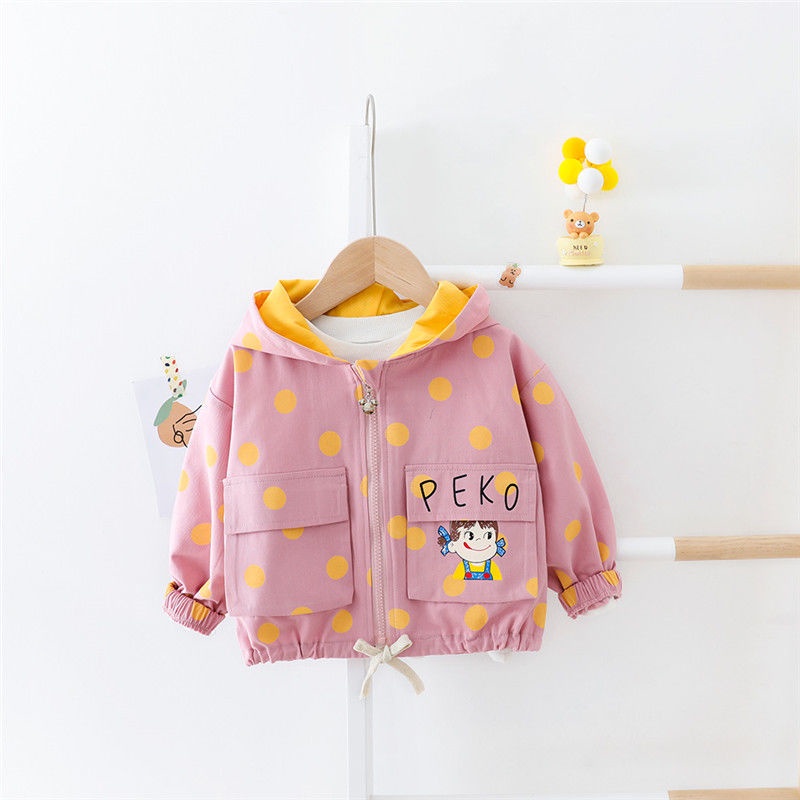 PK10 NEW Jaket hangat anak motif peko polkadot