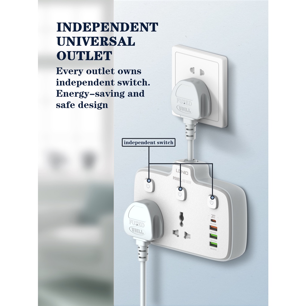 LDNIO Stop Kontak Power Socket SC1418 SC2413 SC2311 Colokan Listrik Fast Charging 2 Socket 3 4 USB Port Night Lamp